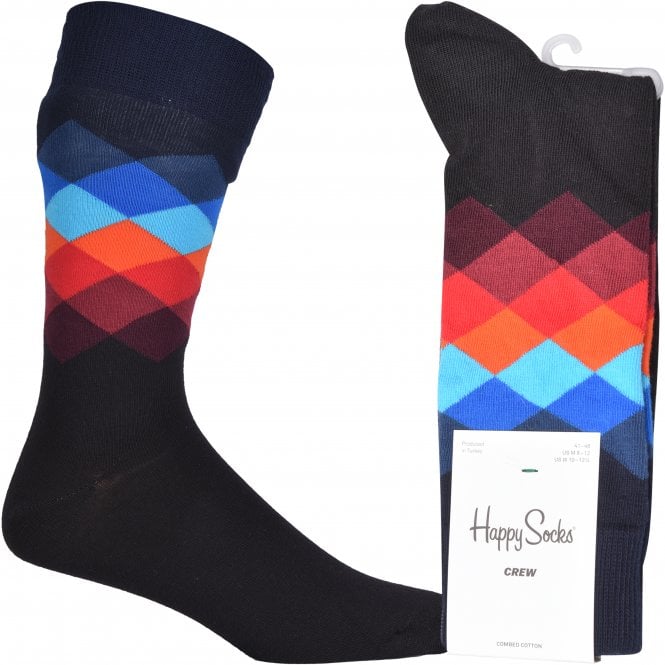 Faded Diamond Socks, Navy with red/blue