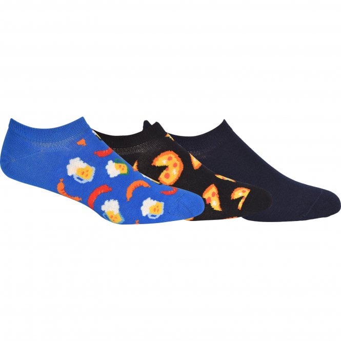 3-Pack Junk Food Trainer Socks, Black/blue