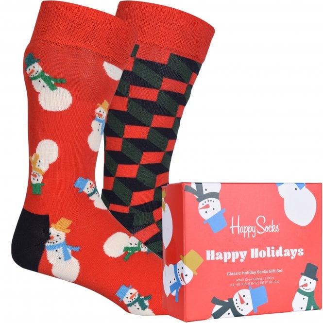 2-Pack Snowman Socks Gift Box, Red