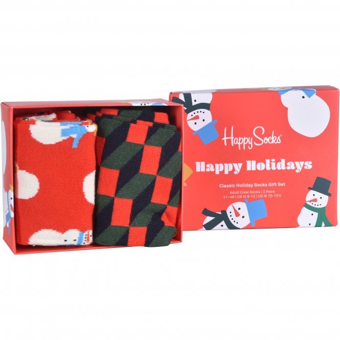 2-Pack Snowman Socks Gift Box, Red