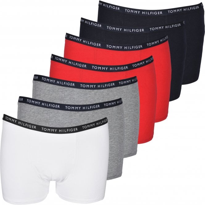 7-Pack Repeat Logo Boys Boxer Trunks, Red/White/Grey/Navy