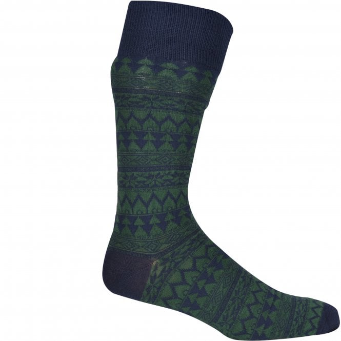 2-Pack Fair Isle & Stripe Socks Gift Box, Navy/Green