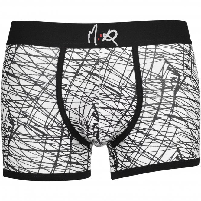 3-Pack Print & Solid Boxer Trunks, Black/White