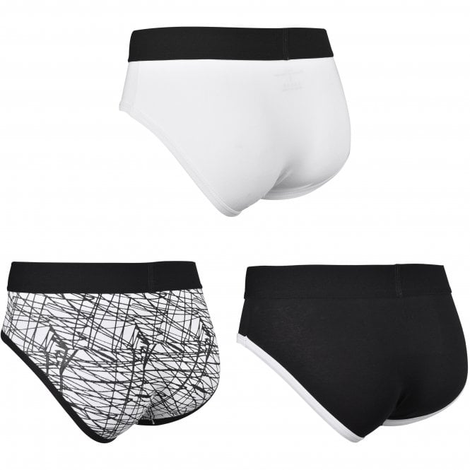 3-Pack Print & Solid Briefs, Black/White