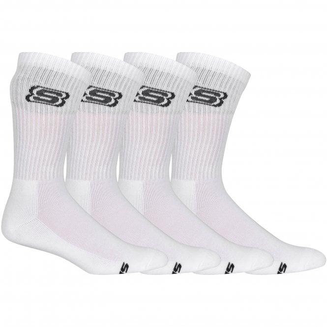 4-Pack S Logo Cushioned Sports Socks, White