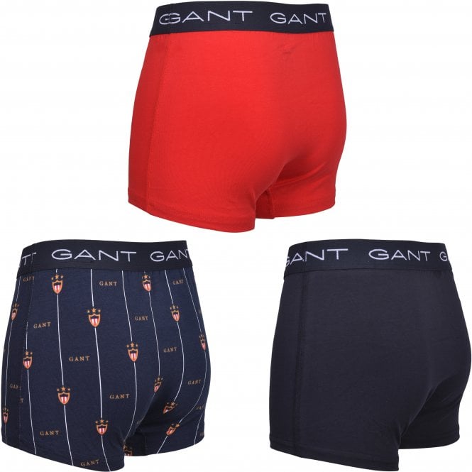 3-Pack Banner Shield Logo Boys Boxer Trunks, Navy/red