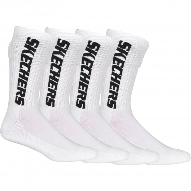 4-Pack Vertical Logo Cushioned Sports Socks, White