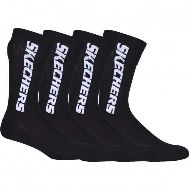 4-Pack Vertical Logo Cushioned Sports Socks, Black