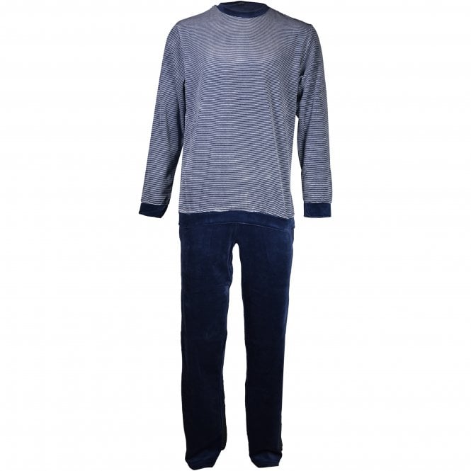 Luxe Velvet Lounge Tracksuit, Navy Stripes