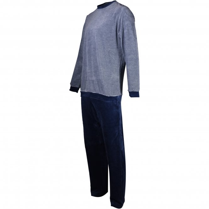 Luxe Velvet Lounge Tracksuit, Navy Stripes