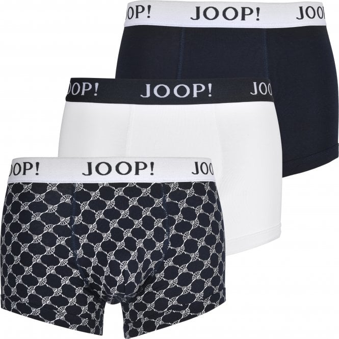 3-Pack Cornflower Print Boxer Trunks, Navy/white