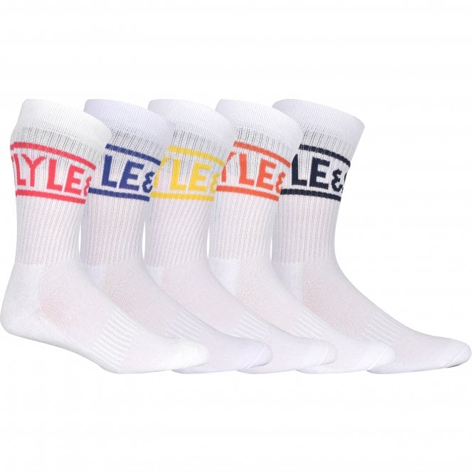 5-Pack Bright Script Logo Sports Socks, White