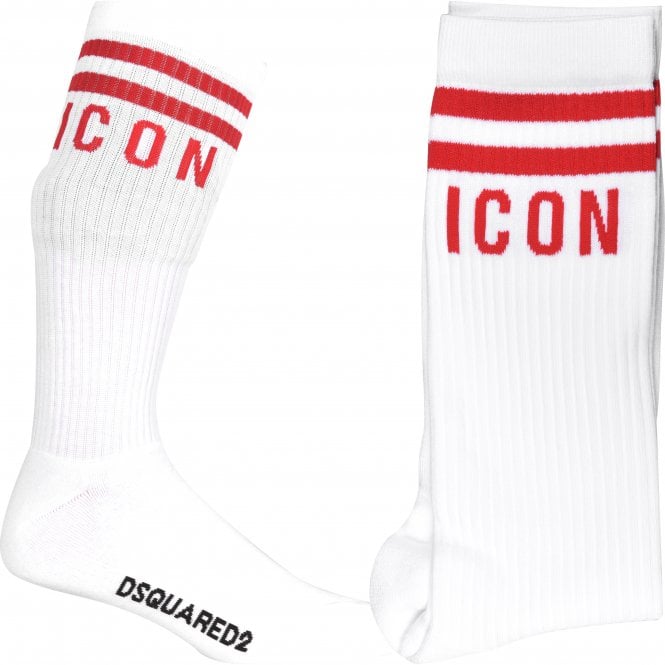 ICON Stripes Logo Sports Socks, White/red