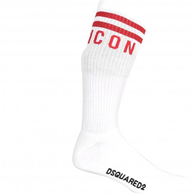 ICON Stripes Logo Sports Socks, White/red