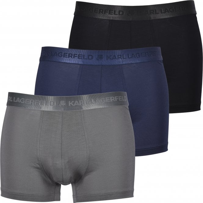 3-Pack Premium Lyocell Boxer Trunks Gift Box, Black/Grey/Navy