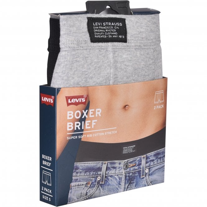 2-Pack Patch Logo Ribbed Boxer Briefs, Grey/Black