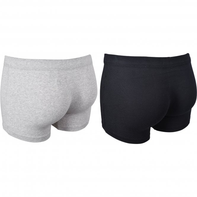 2-Pack Patch Logo Ribbed Boxer Briefs, Grey/Black