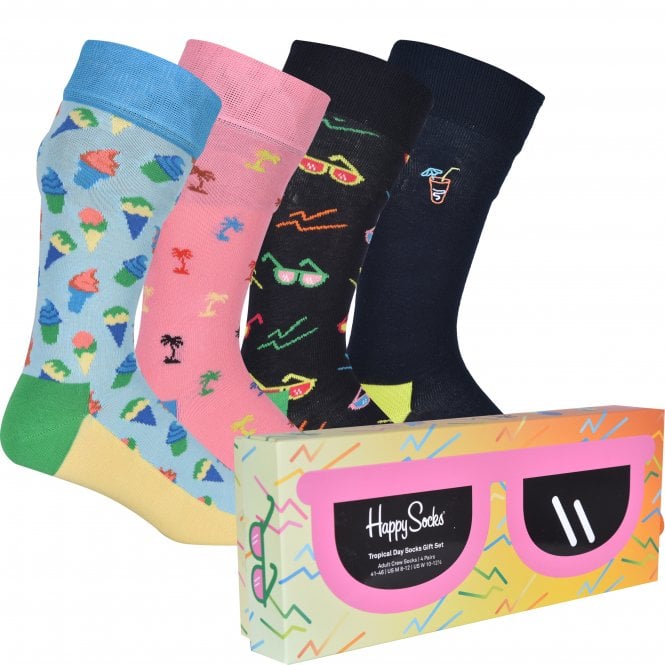 4-Pack Tropical Day Socks Gift Box, Navy/blue/pink