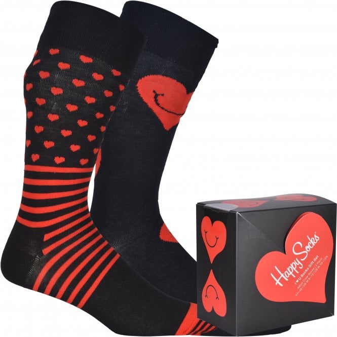 2-Pack I Heart You Socks Gift Box, Black/red