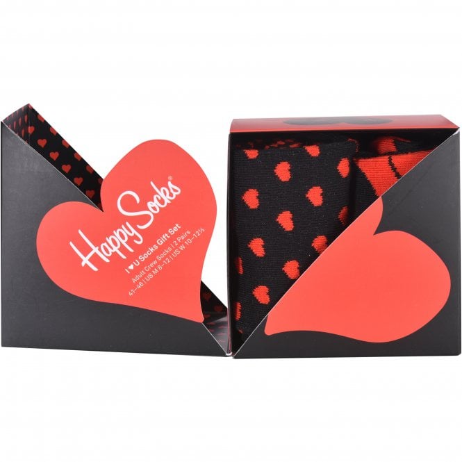 2-Pack I Heart You Socks Gift Box, Black/red