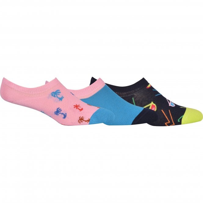 3-Pack Sunny Day No-Show Trainer Socks, Pink/Blue/Navy