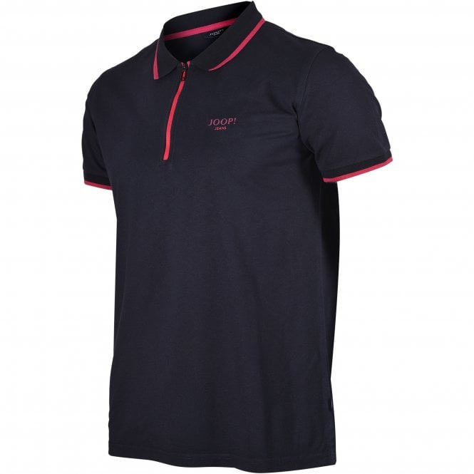 Jeans Qtr Zip Contrast Pique Polo Shirt, Navy/pink