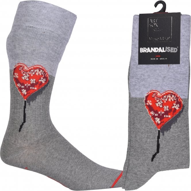 Brandalised featuring Graffiti by Banksy Bandage Heart Socks, Grey/red