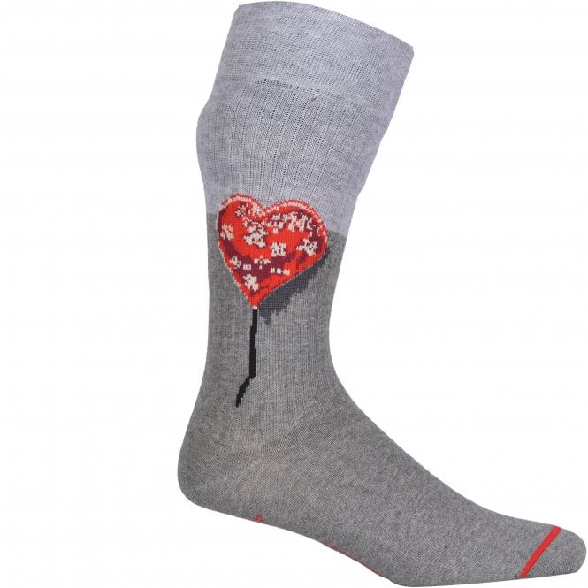 Brandalised featuring Graffiti by Banksy Bandage Heart Socks, Grey/red