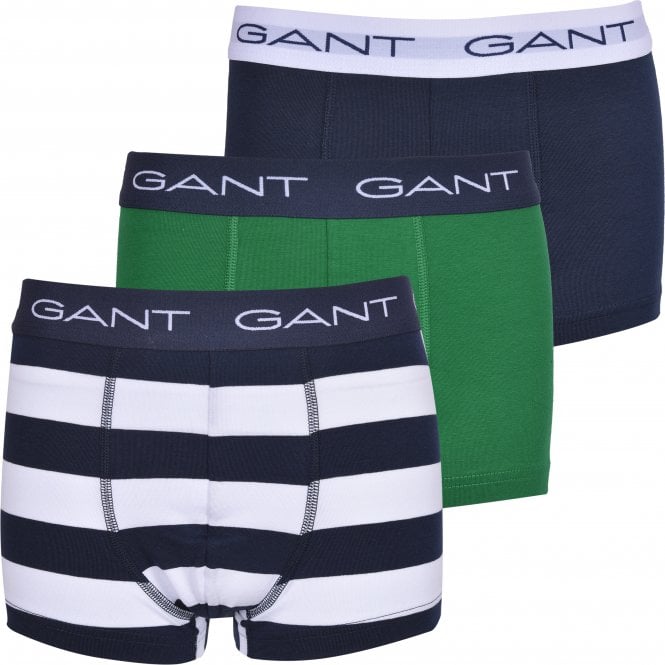 3-Pack Rugby Stripe Boys Boxer Trunks, Green/Navy