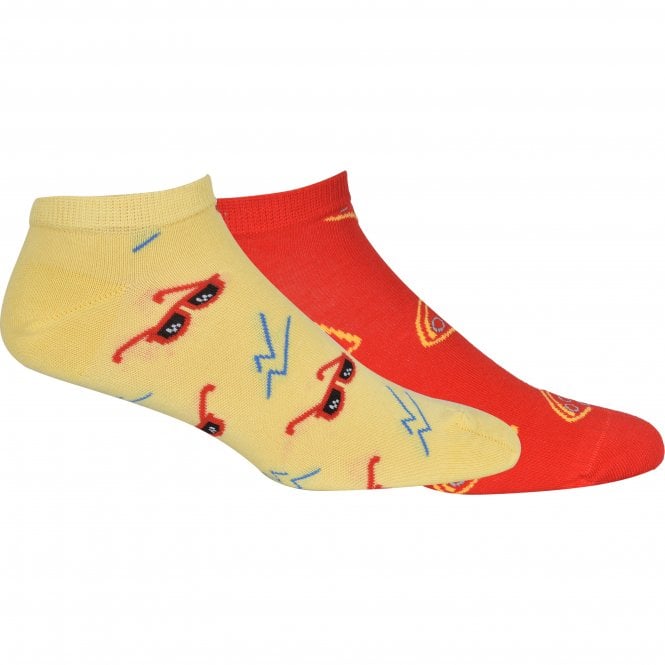 2-Pack Pizza & Sunglasses Trainer Socks, Red/Yellow