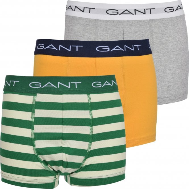 3-Pack Rugby Stripe Boys Boxer Trunks, Grey/Green/Yellow