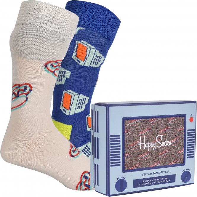 2-Pack TV Dinner Socks Gift Box, White/Blue