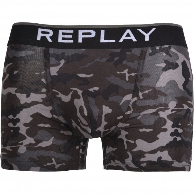 2-Pack Camo Print Boxer Trunks, Black/grey