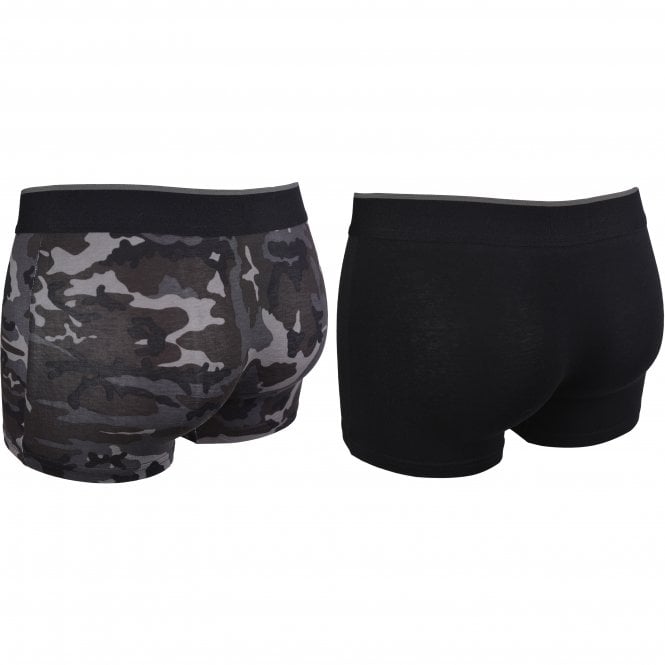 2-Pack Camo Print Boxer Trunks, Black/grey