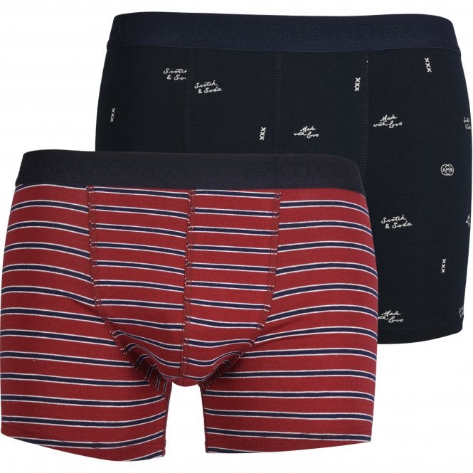 2-Pack Graffiti Print and Stripe Boxer Briefs, Burgundy/Black