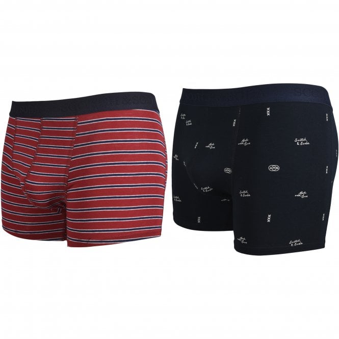 2-Pack Graffiti Print and Stripe Boxer Briefs, Burgundy/Black