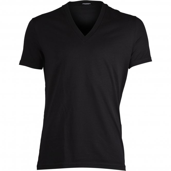 Cotton Stretch V-Neck T-Shirt, Black