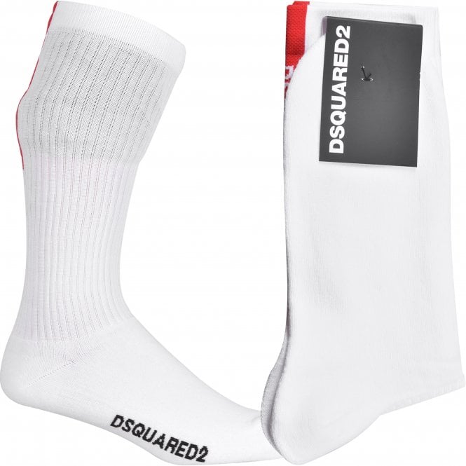 Vertical Logo Stripe Sports Socks, White/red