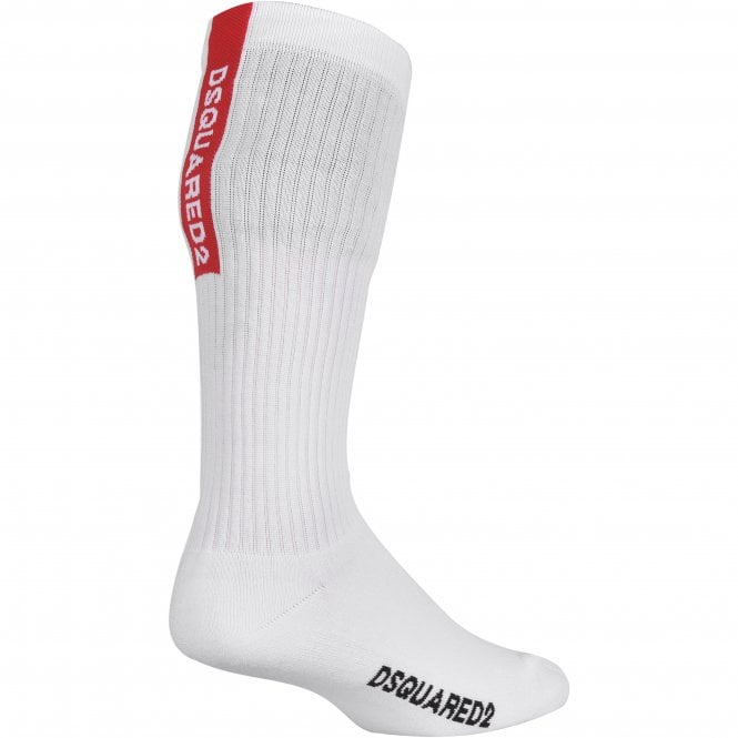 Vertical Logo Stripe Sports Socks, White/red