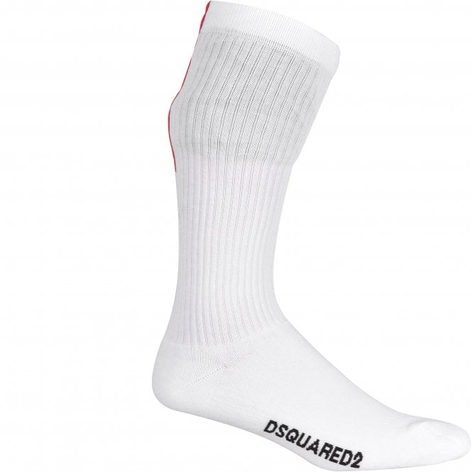 Vertical Logo Stripe Sports Socks, White/red