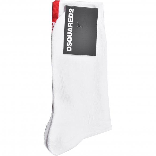 Vertical Logo Stripe Sports Socks, White/red