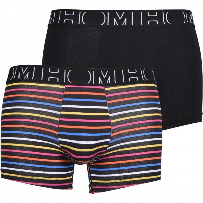 2-Pack Multi-Stripe & Solid Boxer Trunks, Black