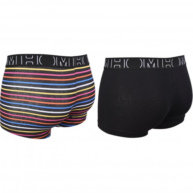 2-Pack Multi-Stripe & Solid Boxer Trunks, Black