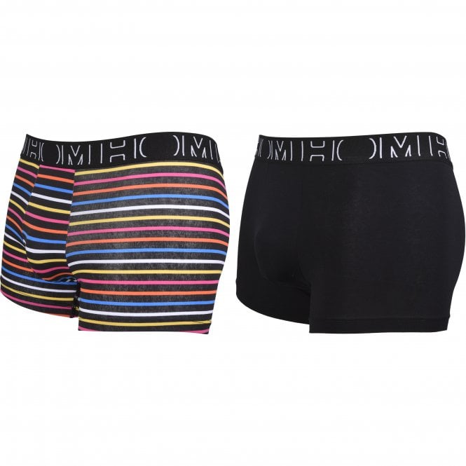 2-Pack Multi-Stripe & Solid Boxer Trunks, Black