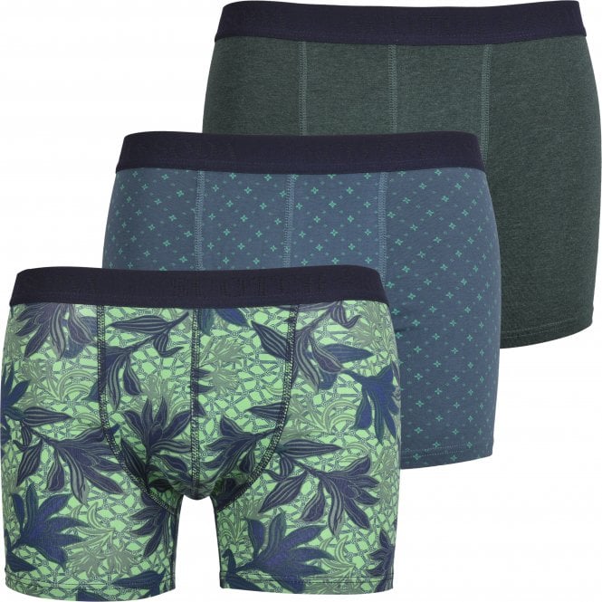 3-Pack Solid, Floral & Geo Print Boxer Briefs, Green