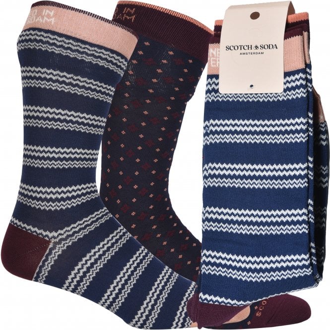 2-Pack Zag Stripe & Geo Dot Socks, Navy/Blue