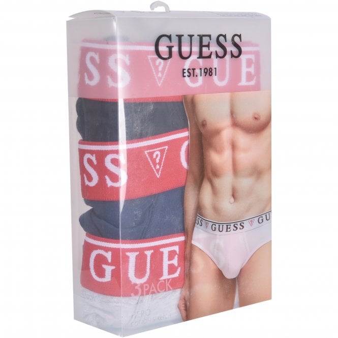 3-Pack Red Waistband Briefs, Black/Grey/Navy