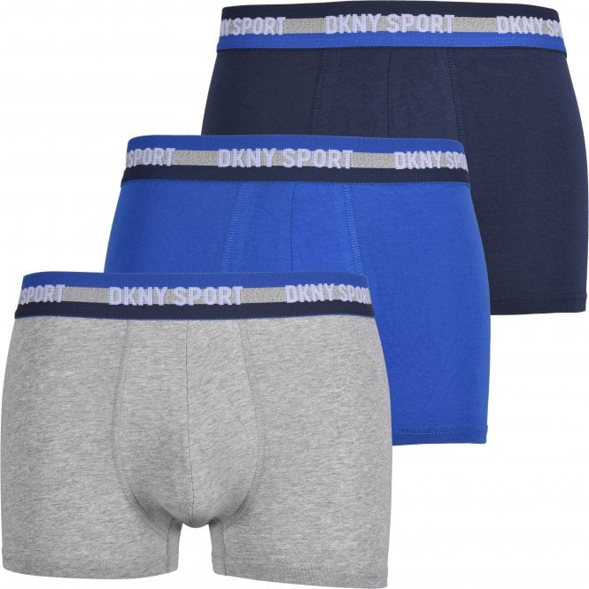 Sport 3-Pack Boxer Trunks, Blue/Grey/Navy