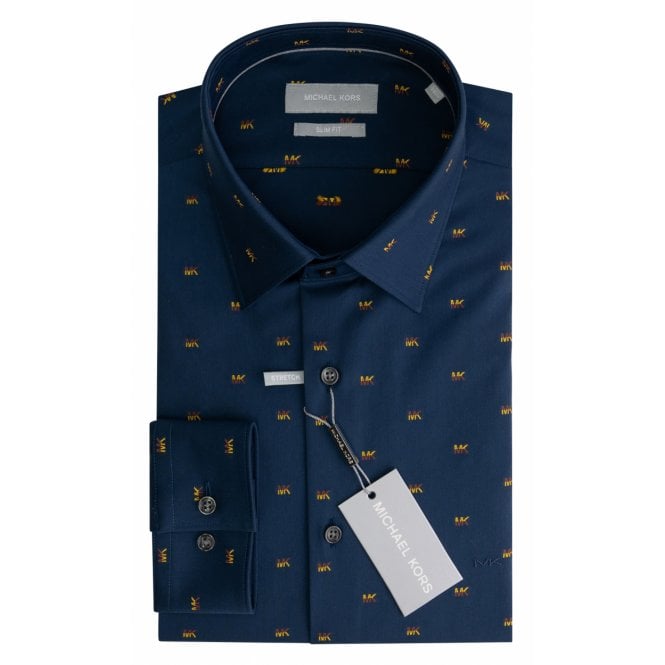 Cotton MK Logo Print Shirt, Navy