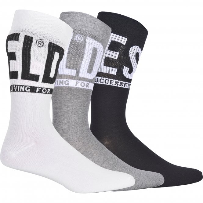 3-Pack Logo Sports Socks, Black/White/Grey